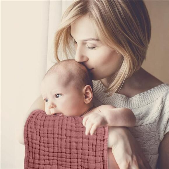 Muslin Burp Cloths 100 Cotton Baby Washcloths Soft Absorbent 6 Pack Pink - Picture 6 of 7